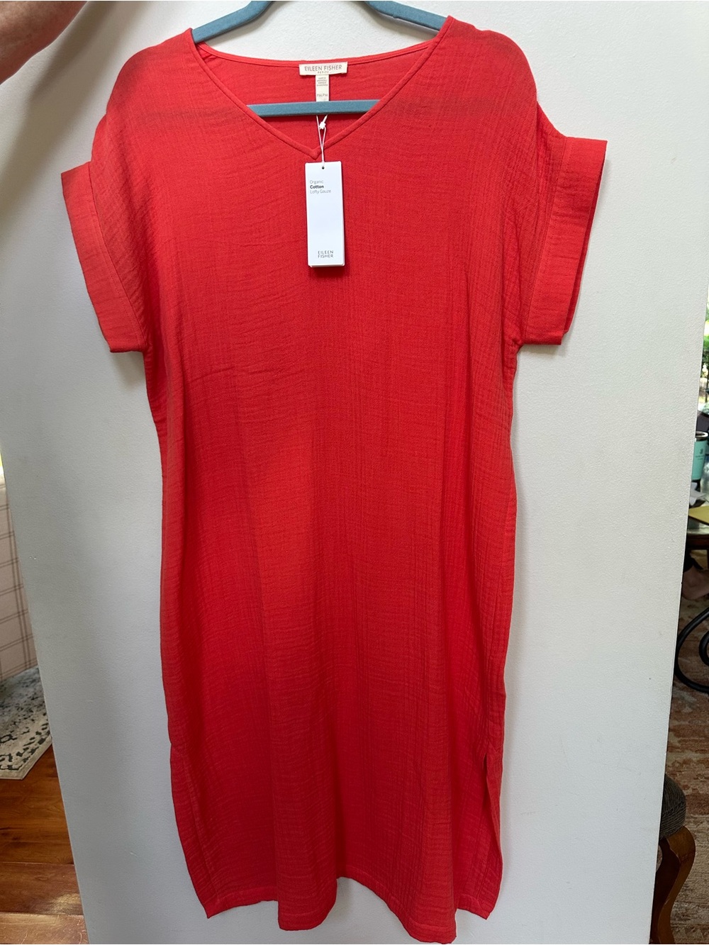 Eileen Fisher Vibrant Red V-Neck Midi Dress